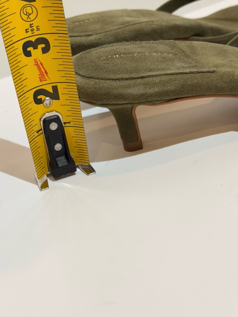 NWOB Anthropologie Olive Suede Slide Flip-Flop Kitten Heels - Picture 8 of 11